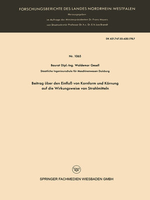 cover image of Beitrag über den Einfluß von Kornform und Körnung auf die Wirkungsweise von Strahlmitteln